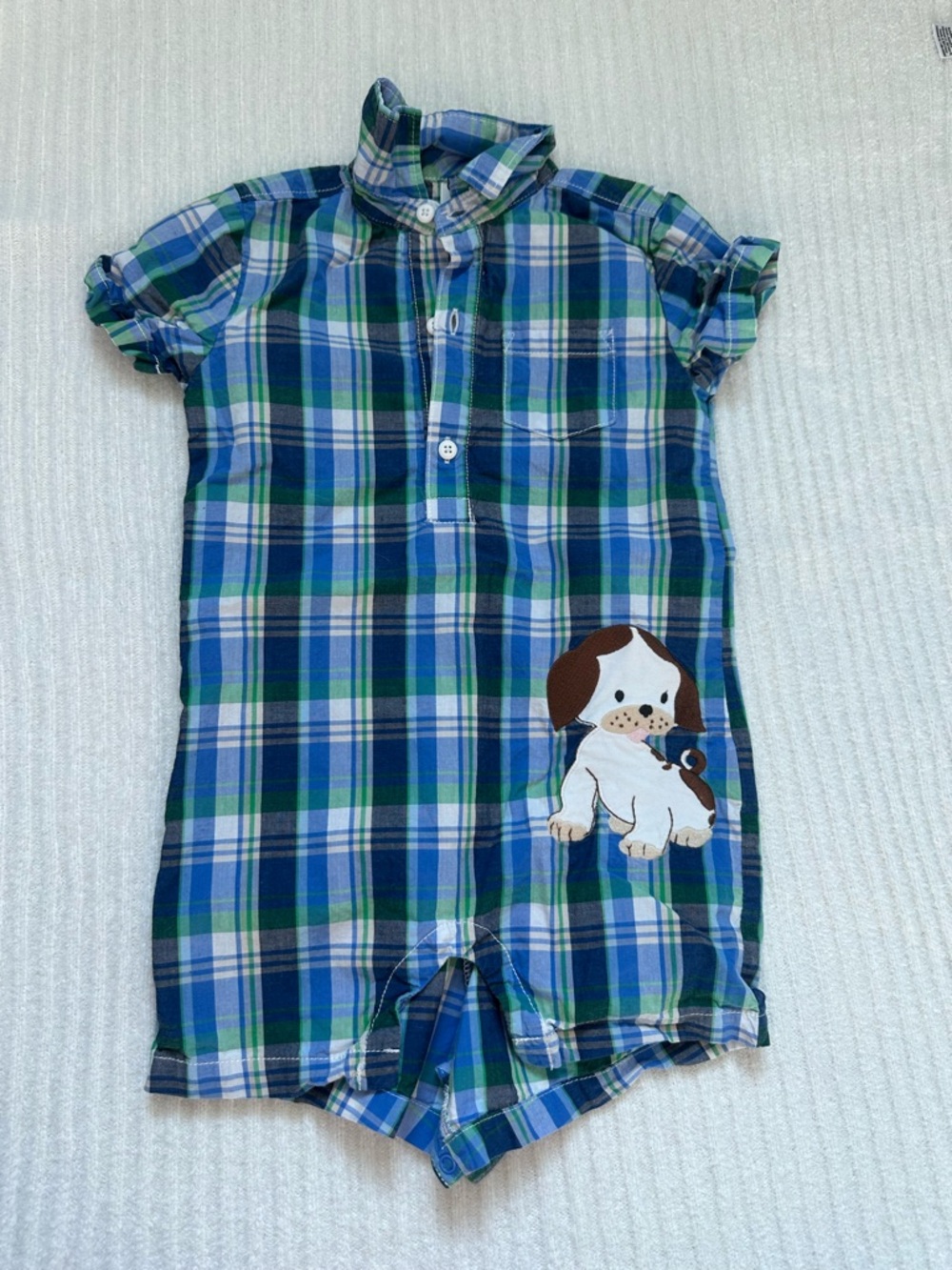 Gymboree Blue and Green Plaid Puppy One-Piece Pajama